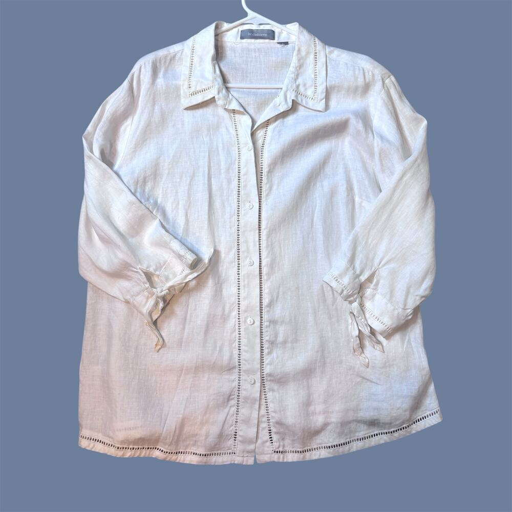 Liz Claiborne White 100% Linen Ladder Lace Tunic Blouse - Size 1XL - Picture 4 of 12